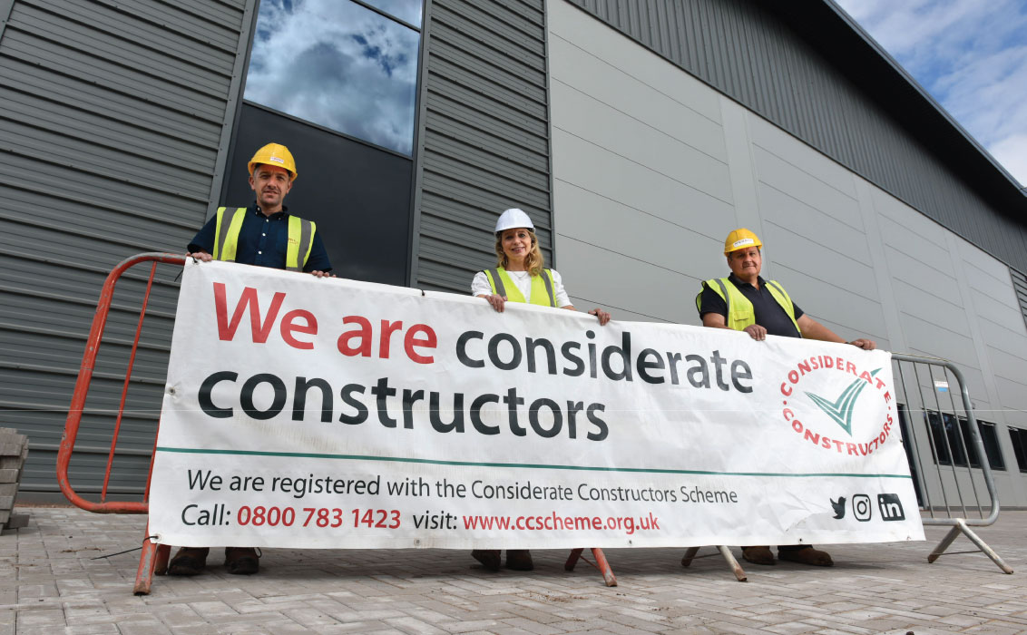 Morris Property proudly displays a considerate constructors banner, marking their start of their Shropshire Climate Action Partnership